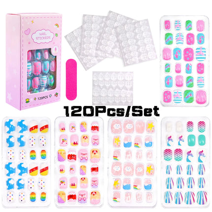 120Pcs Candy Child Nail Tips Full Cover Short False Kids Fingernails Colorful Festival  Press on Nails Grils Cute Manicure Tool%
