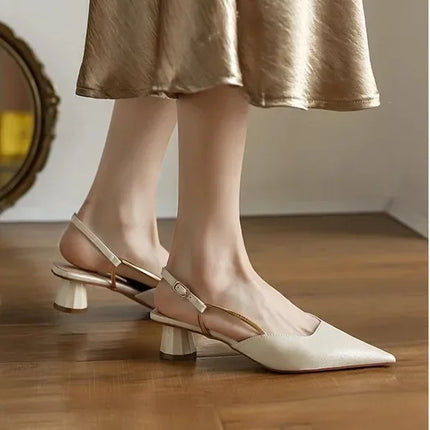 Women's Low Heels Sandals Fashion Pointed Toe Women's Stiletto Heels Slingback Casual Slippers Wedding Bride 2024 New