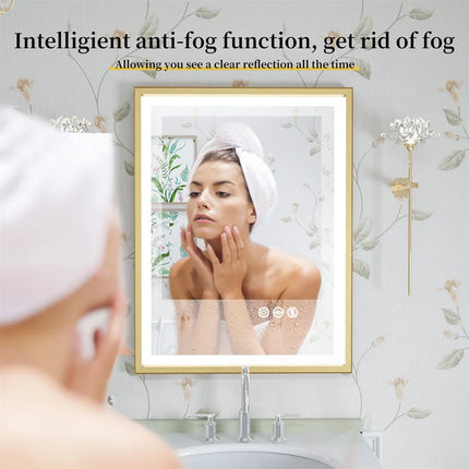 LUVODI Large Framed Bathroom Illuminate Mirror with Build-in LED Lighting Smart Touch Screen Dimming Defog Wall Makeup Mirror
