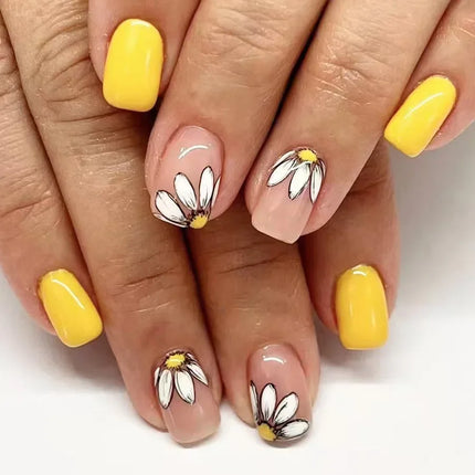 24pcs Short Square Press on Nails Jade Flower Sparkling