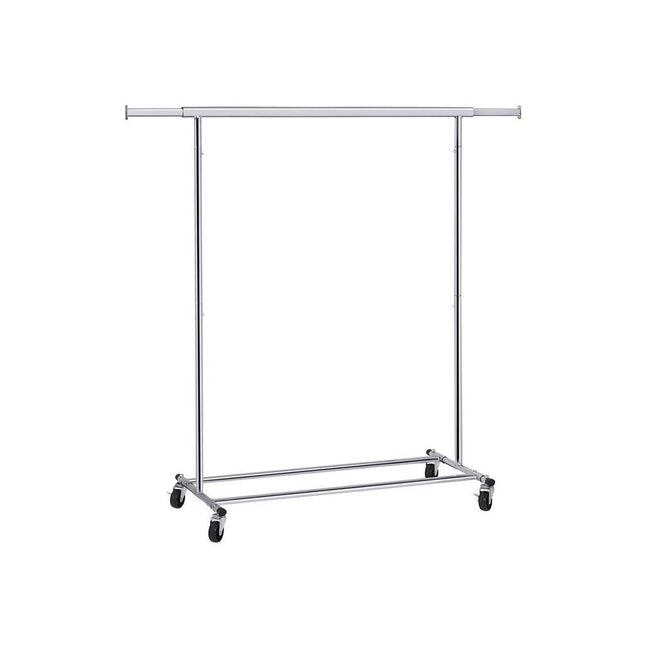 Heavy Duty Chrome Plated Silver Metal Garment Rack Clothes Hanging Bar on Wheels