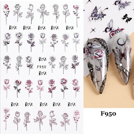 1PCS New Autumn Flowers Nail Decals Animal Nail Stickers Flower