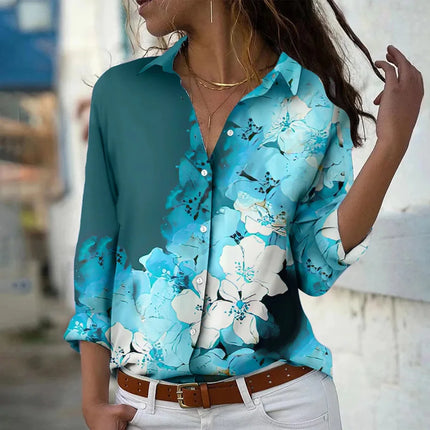 Fashion Long Sleeve Shirt Summer Breathable Single-Breasted Lapel Top 3d Floral Printed Button Shirts Women's Clothing Autumn
