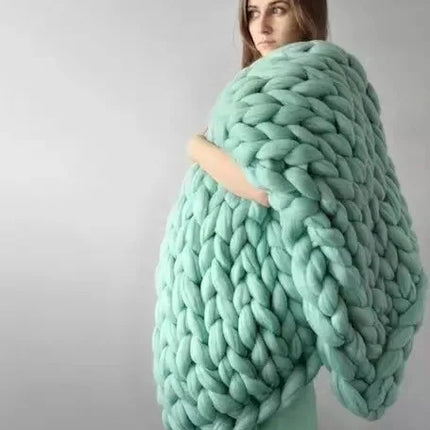 Handmade Chunky Knit Blanket Large Thick Wool Bulky Knitting Throw for Bedroom