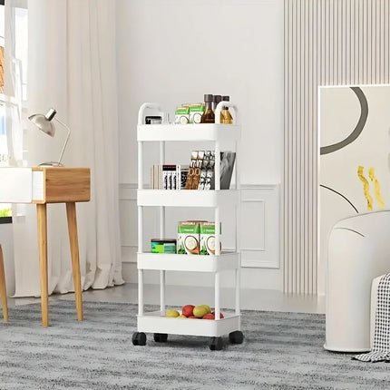 Multifunctional White Rolling Storage Cart:Open Shelves for Living Spaces Book Display,Ideal for Kitchen,Bedroom Storage Decor
