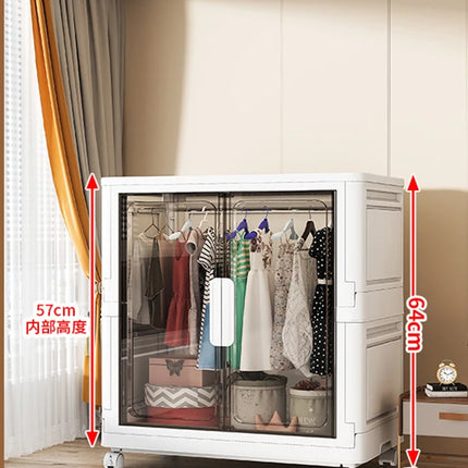Double Door Open Clothes Storage Organizer with Wheels Foldable Wardrobe Cabinet Baby Cupboard Organizing Box Containers Bin