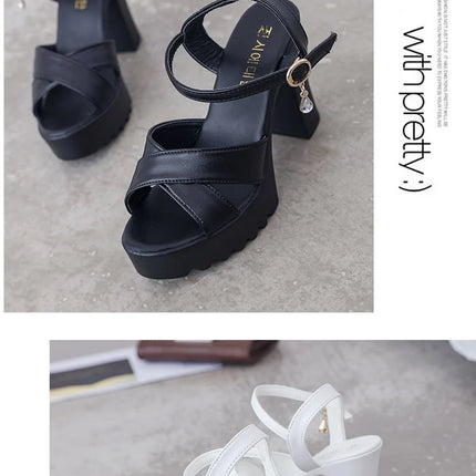 Sandals for Women One Word Summer 2024 Block Heel Ladies Shoes Wedge with Platform Waterproof Footwear Chunky Super-high Beige