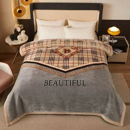 200*230cm 3.5Kg Thick Warm Fluffy Blankets Super Soft Raschel Stitch Double Layer Winter Mink Throw Fat Quilts Double Size