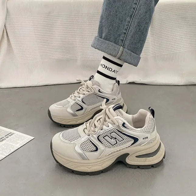 Silver Vintage Women's Sneakers 2024 Spring New Style Lightweight Breathable Casual Sports Shoes