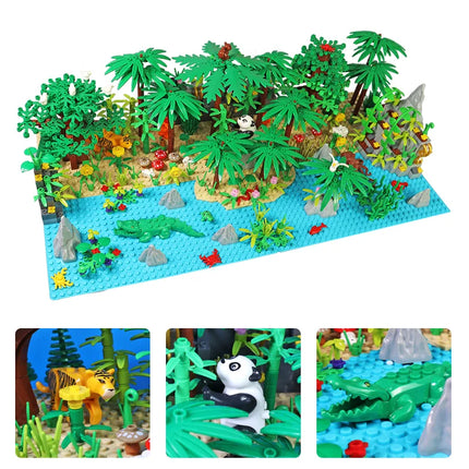 Jungle Wild Animals Building Blocks DIY Toys for Boys Girls Forest Trees City Baseplate Kids Montessori
