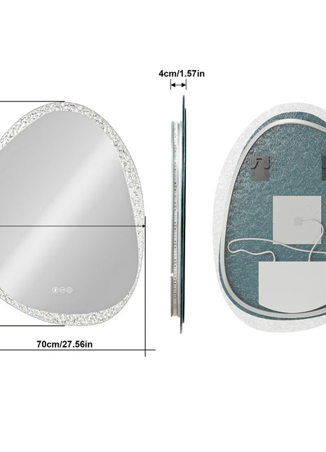 LED Bathroom Mirror Irregular Vanity Mirror With Backlit  Clear-crystal Glass Frame Wall Mounted Mirror 3 Colors Setting Anti-fo