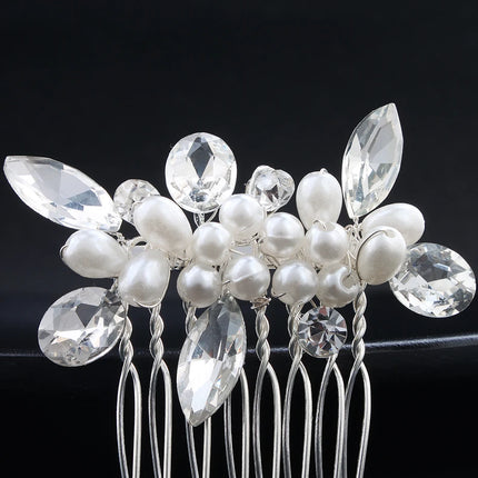 New Silver Alloy Hair Comb Handmade Pearls Rhinestones Fashion Metal Headpiece Elegant Hair Jewellery Accessory For Women