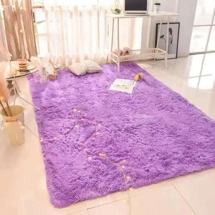 Soft Fluffy Plush Tie-Dye Carpet Gradient Long Fine Hairs Fabric Bedside Mat Rug For Girl's Bedroom