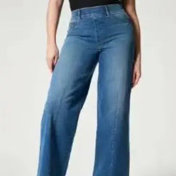 2024 Am Fashion Four-Sided Elastic Knitted Loose Comfort Stretch Jeans Women