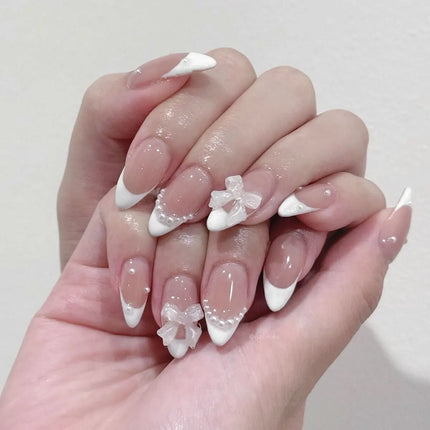 24pcs Sweet Cat Eye French Press on Nails Diamond-Pointed