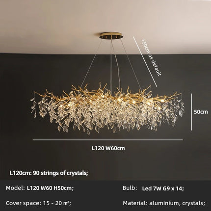 Nordic Luxury Living Room Branch Led Pendant Lights Lustre Crystal Art Hanging Lamp Modern Suspend Lamp Gold Chandelier Fixtures