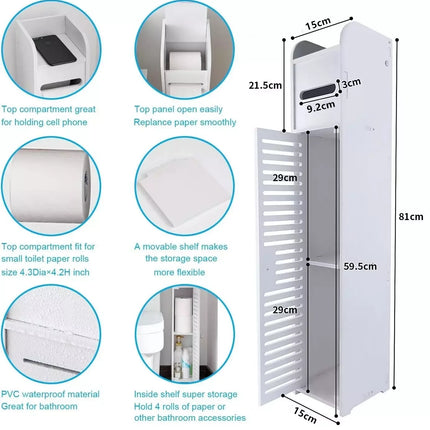 DayPlus Bathroom Floor Cabinet Home Storage Cabinet with Doors and Shelves, Home Furniture Unit, 16 x 15 x 80 cm