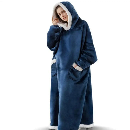 Extra Long Wearable Blankets Winter Flannel Hooded Blanket with Full Sleeves