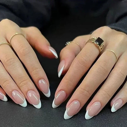 24Pcs French False Nails Almond Fake Nails