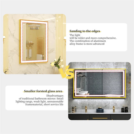 LUVODI Large Framed Bathroom Illuminate Mirror with Build-in LED Lighting Smart Touch Screen Dimming Defog Wall Makeup Mirror