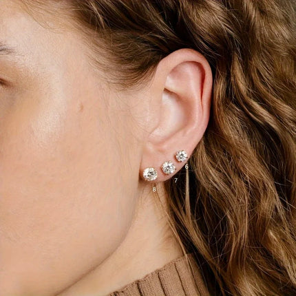 7pcs/Set Stainless Steel Crystal Flat Studs Women Men Bar Screw Back Tragus Round Clear Cubic Zirconia Piercing Earrings Jewelry