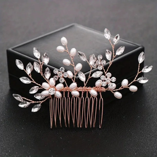 Bridal Hair Comb Wedding Headpiece Golden And Silvery Hair Comb Faux Pearl Hair Comb Rhinestone Crystal Hair Comb Wedding Hair A