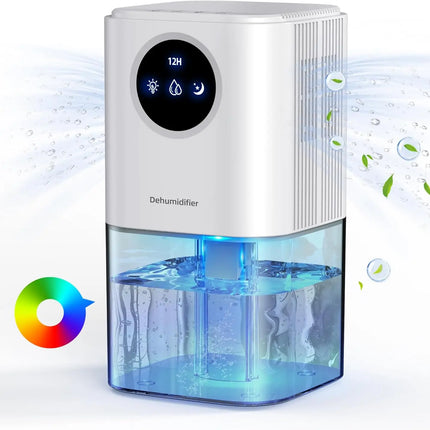 Portable Dehumidifier With 35 Ounces Capacity, Silent Operation, With Romantic Colorful Lights, Timer Switch