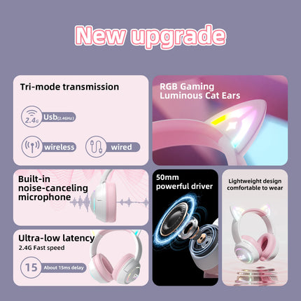 Gaming Headset Gamer Headset Stereo Headset with Microphone RGB Lighting Cute 3D Cartoon for iPad Tablet PS4