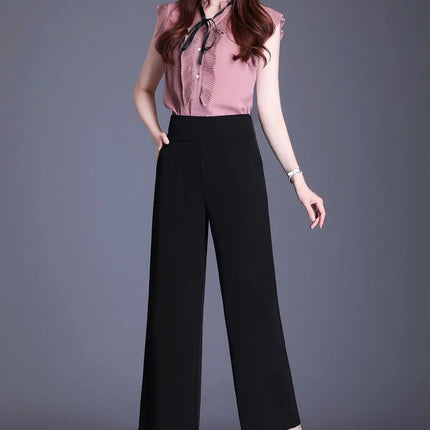Office Lady All Season New All-match Woman Wide Leg Pants Oversize 6XL High Waist Elastic Solid Korean Fashion Straight Trousers