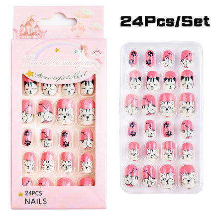 120Pcs Candy Child Nail Tips Full Cover Short False Kids Fingernails Colorful Festival  Press on Nails Grils Cute Manicure Tool%