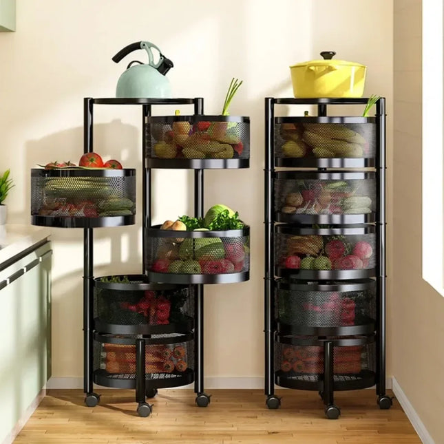 Rotating Vegetable Baskets Multi-Layer Kitchen Trolley Round Fruits Shelf Snacks Storage Rack Movable Bathroom Organizer Cart