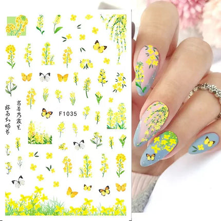 1PCS New Autumn Flowers Nail Decals Animal Nail Stickers Flower