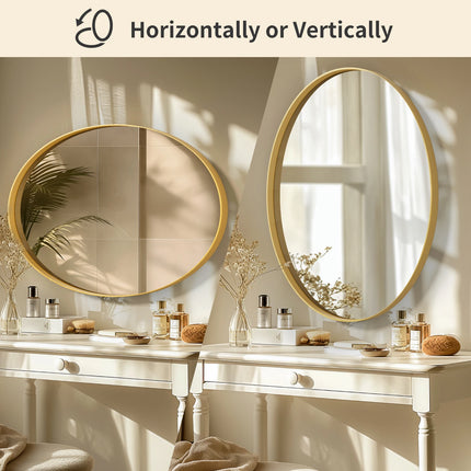 Oval Gold Bathroom Mirror, Gold Framed Mirror for Wall, Metal Frame Gold Circle Mirror Decorative