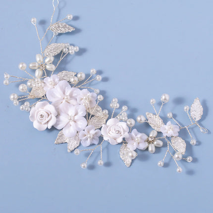 1Pc Flower Bride Wedding Hair Vine Pearl Bridal Hair Piece Leaf Hair Accessories Rhinestone Headband for Women and Girls