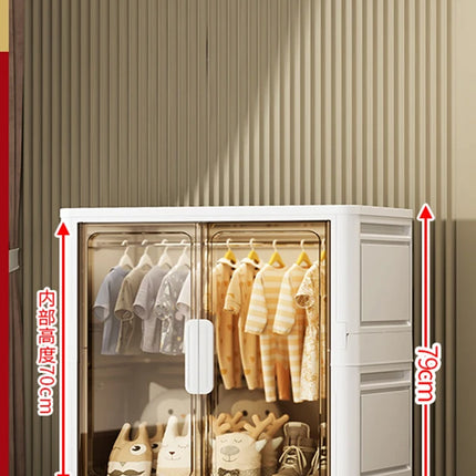 Double Door Open Clothes Storage Organizer with Wheels Foldable Wardrobe Cabinet Baby Cupboard Organizing Box Containers Bin