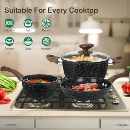Pots and Pans t Non Stick 12pcs lack Ceramic Cookware