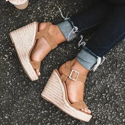 2024 Summer Sandals Women Wedges Platform Ladies Hemp Shoes Ladies Candy Color Casual Girls Slip on Strap Cross Girls Plus Size