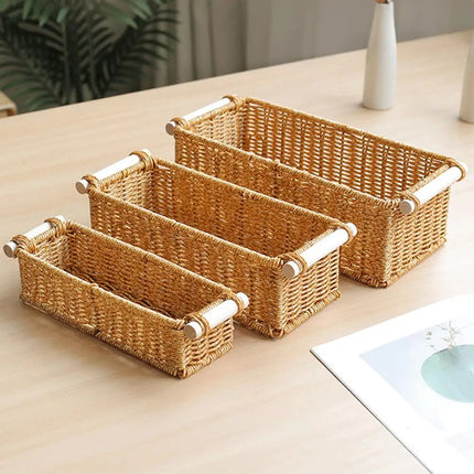 Rattan Storage Basket Wicker Storage Baskets for Shelves Desktop Wicker Baskets for Storage Woven Baskets S/M/L Sizes