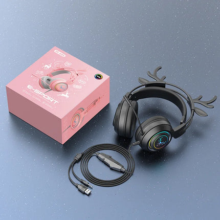 headphone gaming wired Girl specific cute deer cat ear Passive Noise Cancelling SY-G25 LZ-1