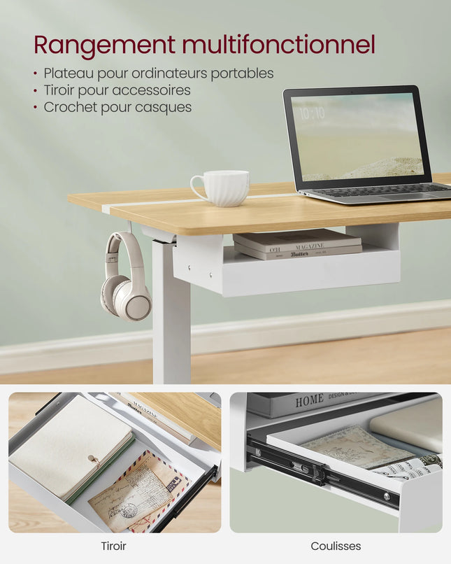 VASAGLE Electric Height Adjustable Desk, Standing Desk 70 x 160