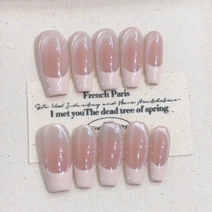 10pcs Handmade Press on Nails Medium-Length Ladder Pink Edge French