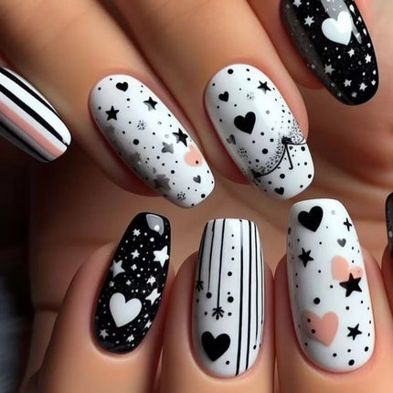 24Pcs Fashion Fake Nails Press on Long Ballet False Nails Art