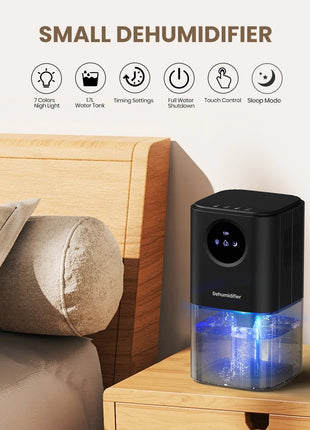 Portable Dehumidifier With 35 Ounces Capacity, Silent Operation, With Romantic Colorful Lights, Timer Switch