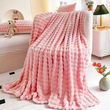 Rabbit Fur Throw Blanket Flannel Wool Nap Sofa Blanket Blanket