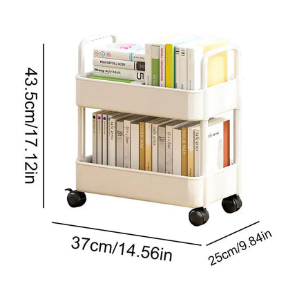 2 Tiers Movable Bookshelf Multi-Functional Storage Shelve Book File Organizer Mobile Book Cart for Home Bedroom School Office