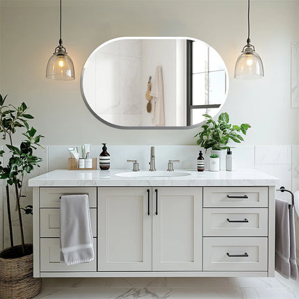 LUVODI Frameless Long Oval Bathroom Vanity Mirror Silver Glass Wall Decor Mirror with Beveled Edge for Bathroom Entryway