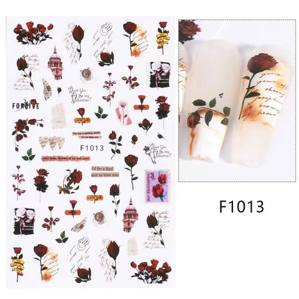 1PCS New Autumn Flowers Nail Decals Animal Nail Stickers Flower