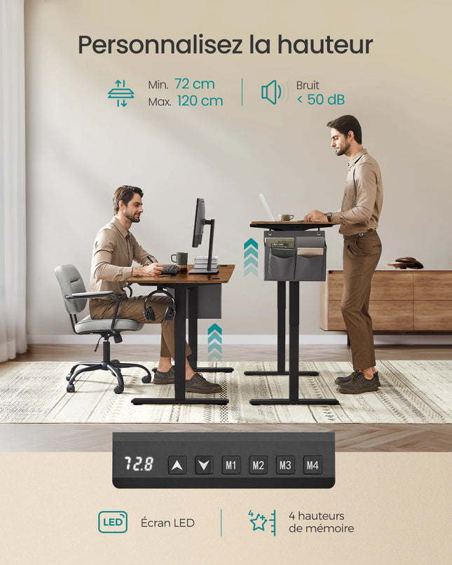 SONGMICS Height-Adjustable Electric Desk, 60 x 120 x (72-120), Adjustable Table, Memory Function for 4 Heights