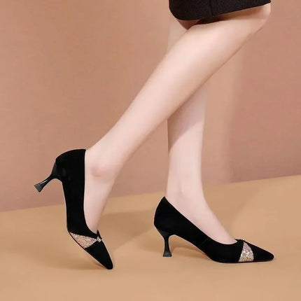 light weight black spring slip on stiletto heel shoes lady fashion comfort elegant heel pumps