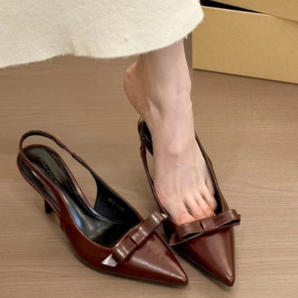 2024 Modern Office Shoes for Women Black Wedding Slingback Pointed Toe Butterfly Decoration Female High Heeled Sandals